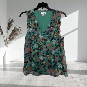 Elle Floral Sheer Lined Sleeveless Pullover Blouse • Size M • Smocked & Ruffles